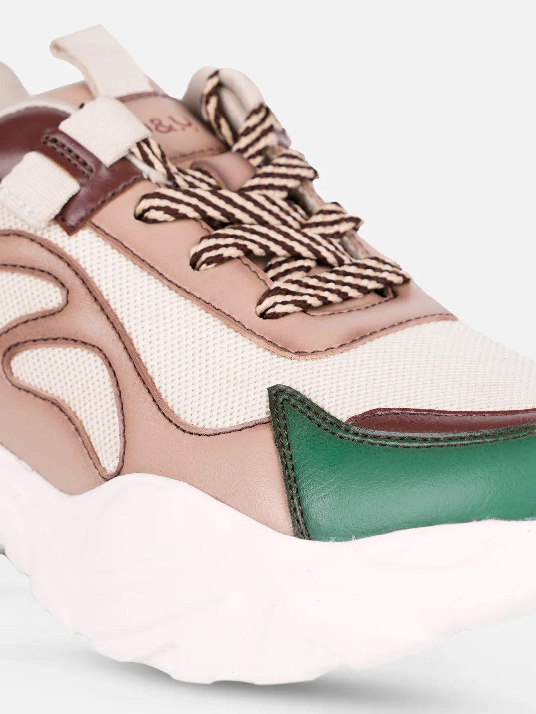 Women's Beige/Green All Seasons Wearing Sneakers (IU1001)