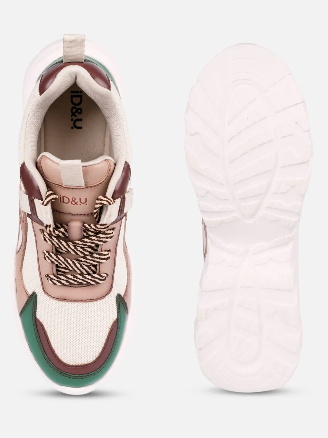 Women's Beige/Green All Seasons Wearing Sneakers (IU1001)