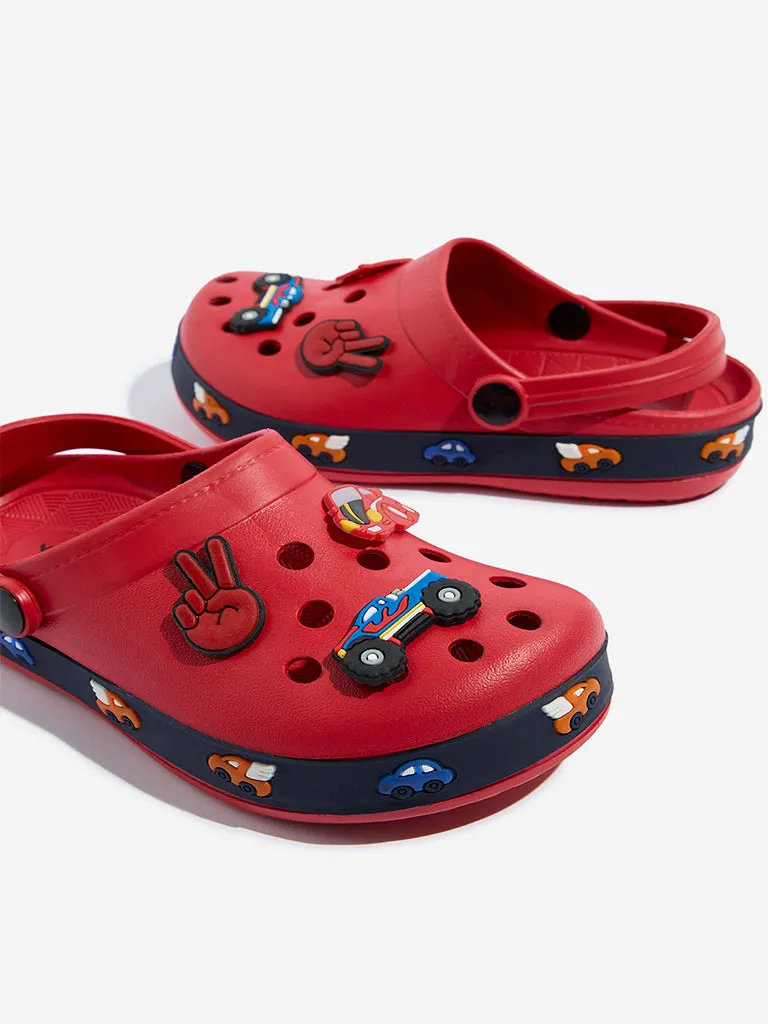 Yellow Red Applique-Detailed Slingback Clogs