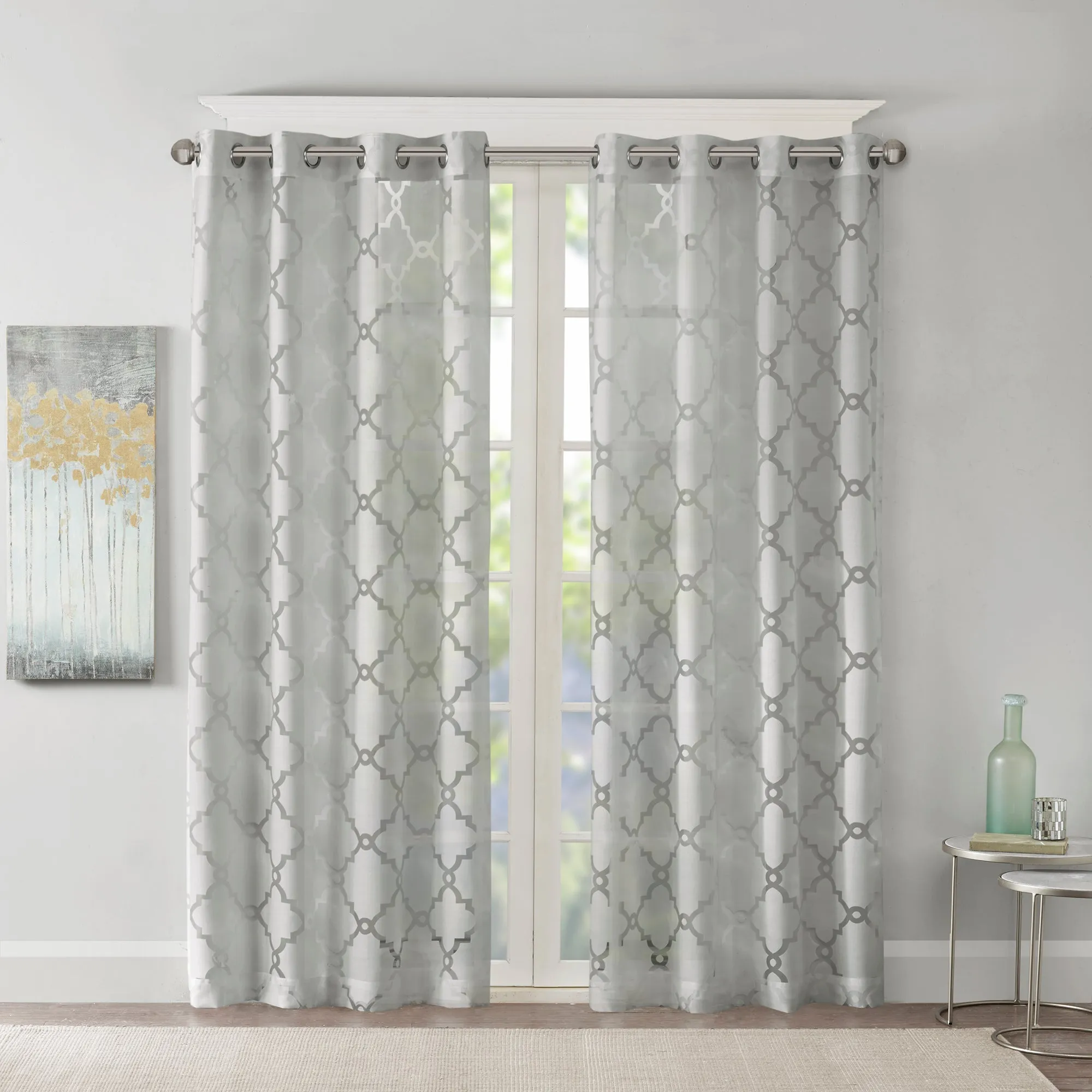 Zoe Fretwork Burnout Sheer Curtain Panel Ivory