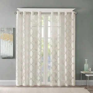 Zoe Fretwork Burnout Sheer Curtain Panel Ivory