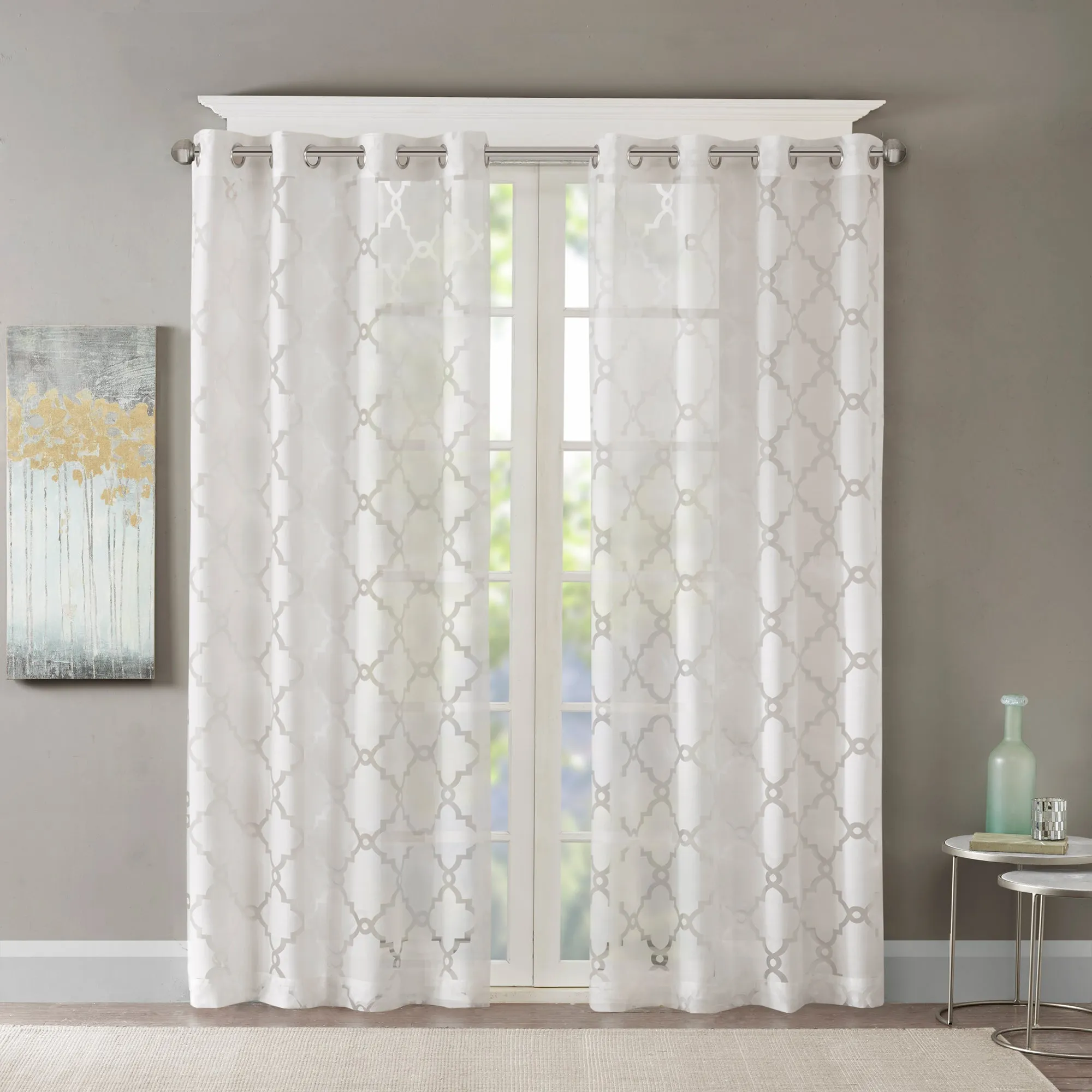 Zoe Fretwork Burnout Sheer Curtain Panel Ivory
