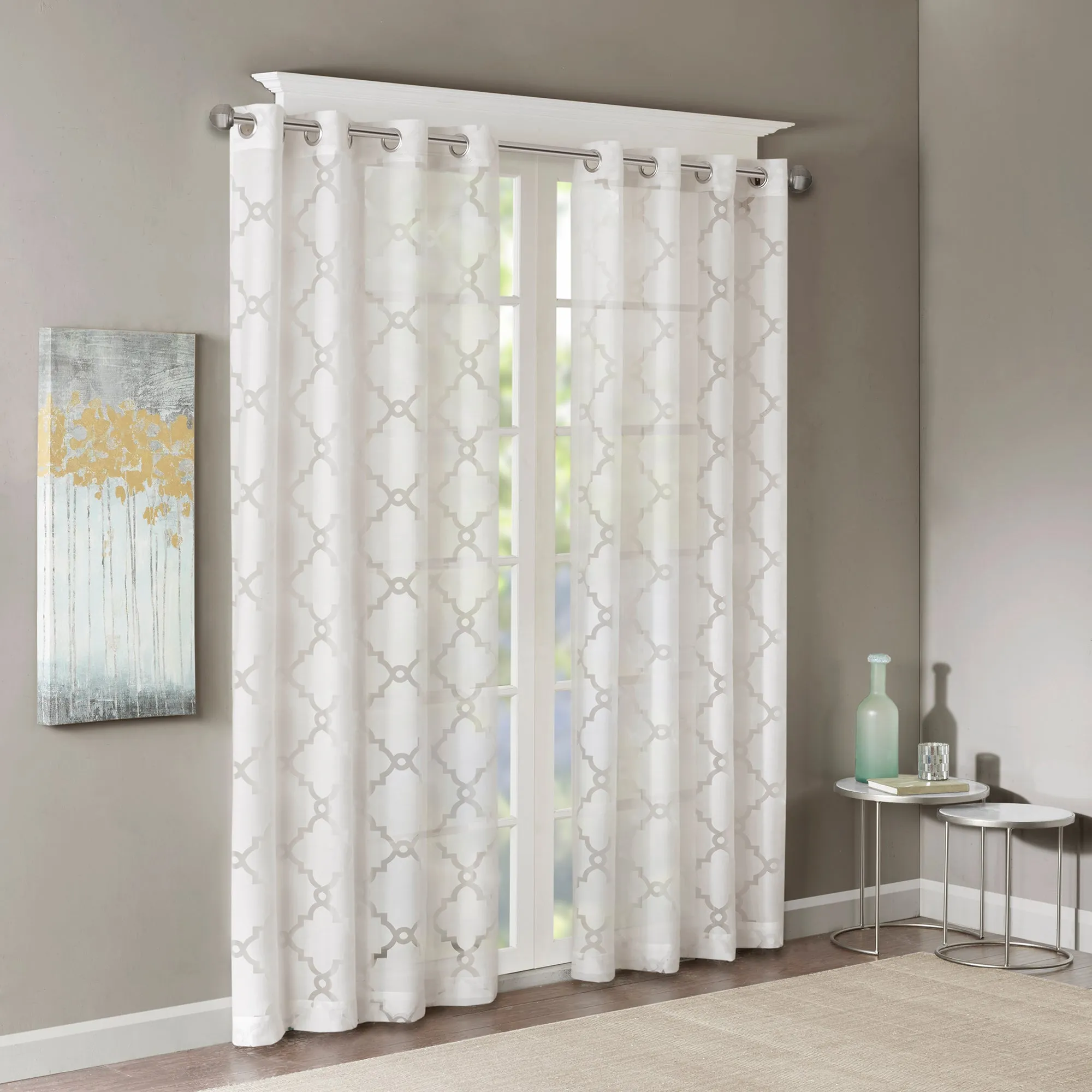 Zoe Fretwork Burnout Sheer Curtain Panel Ivory