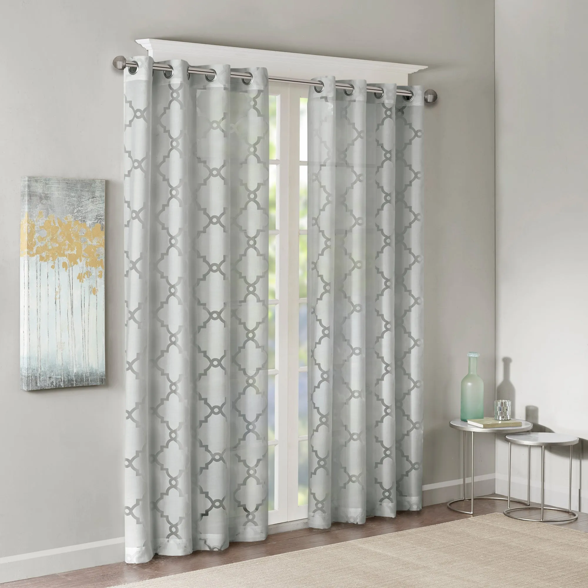 Zoe Fretwork Burnout Sheer Curtain Panel Ivory