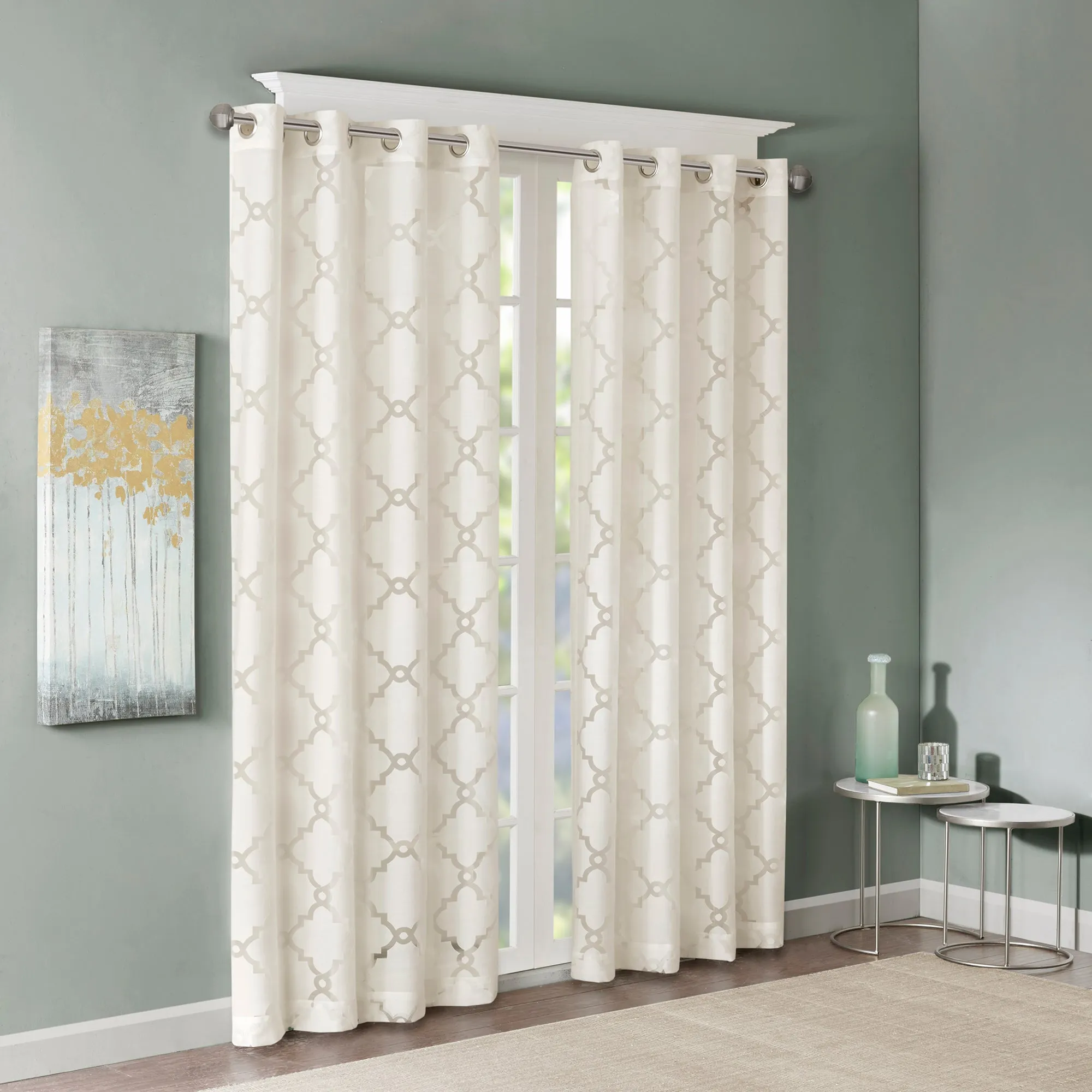 Zoe Fretwork Burnout Sheer Curtain Panel Ivory